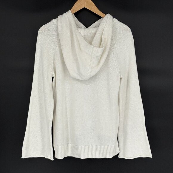 White + Warren Women's Knit Hooded Bell Sleeve Sweater S Off White Boho Coastal - Picture 2 of 7